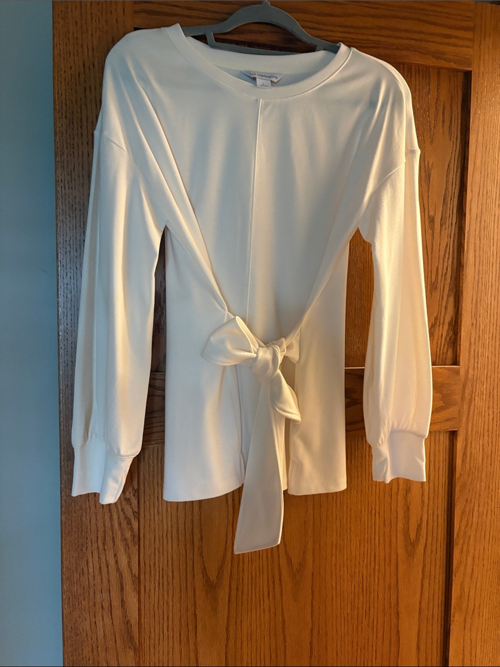Liz Claiborne Cream Long Sleeve Tie-Front or Tie-BsckTop